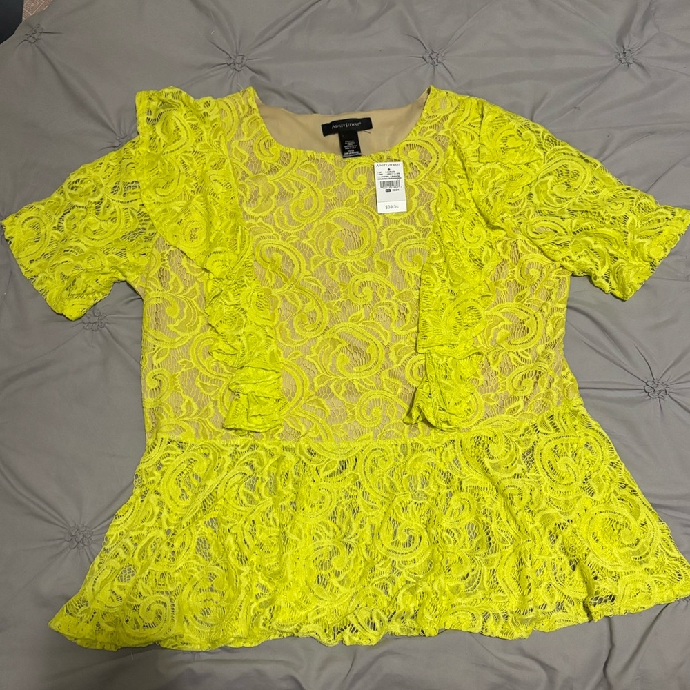 ASHLEY STEWART Lace Peplum Top